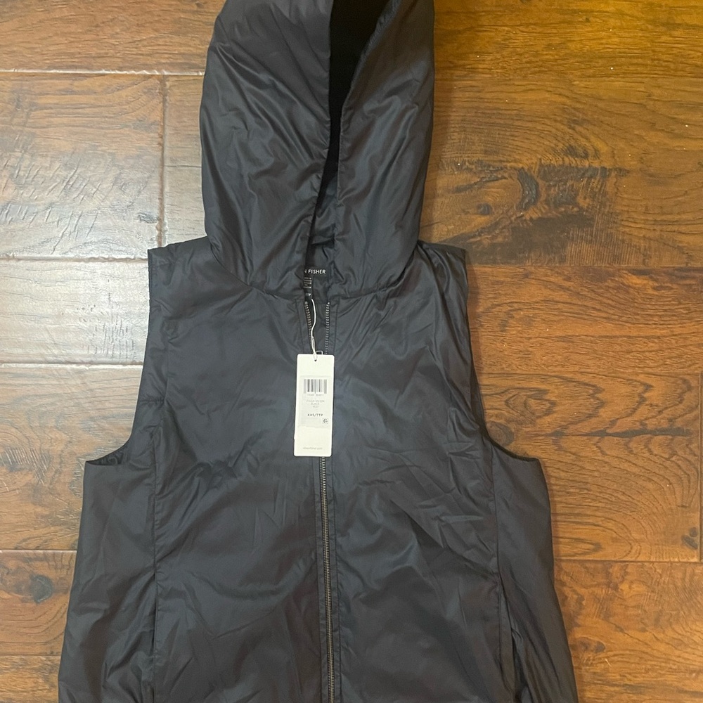 Eileen Fisher women’s XXS black Hooded Vest with pockets NWT